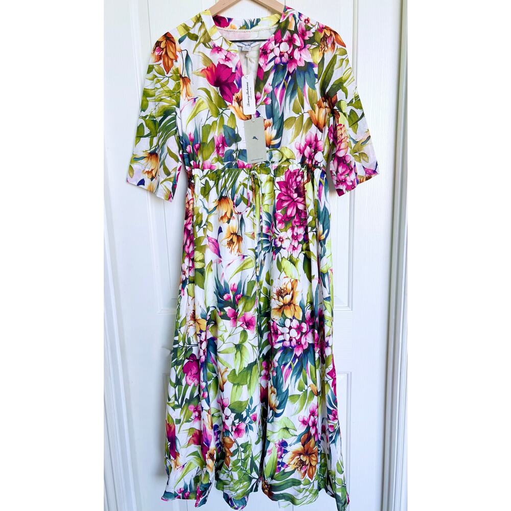 NWT Tommy Bahama Verde Blooms Short-Sleeve Maxi Dress size XS Vanilla‎ Ice Foral